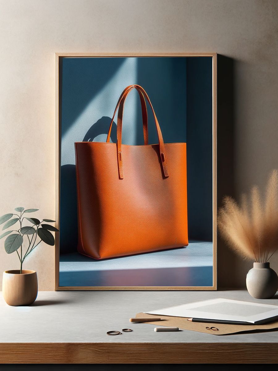Orange Leather Tote Photography Poster. — room view 2