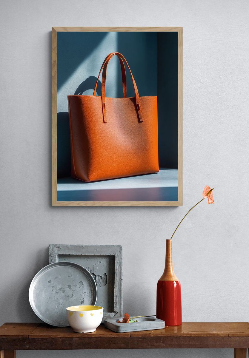 Orange Leather Tote Photography Poster. — room view 3