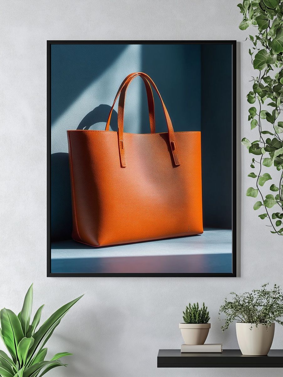 Orange Leather Tote Photography Poster. — room view 4