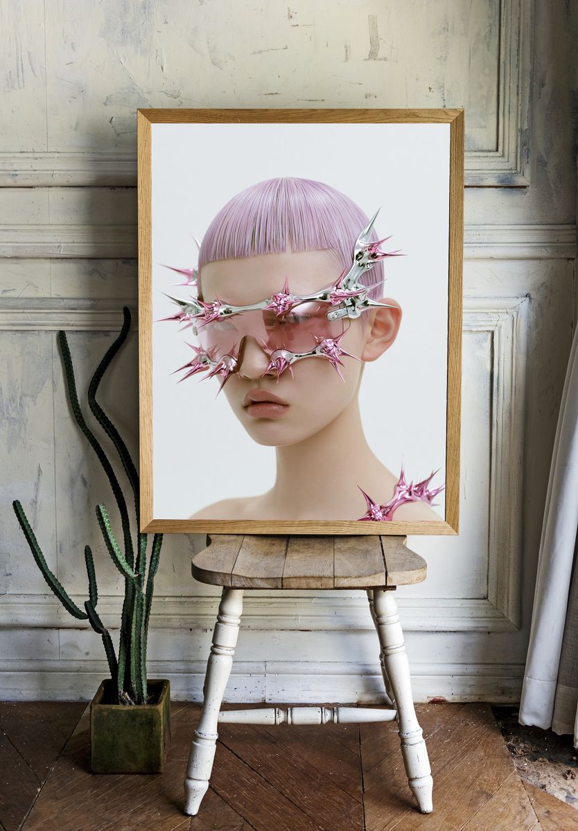 Futuristic Pink Portrait Print. room preview