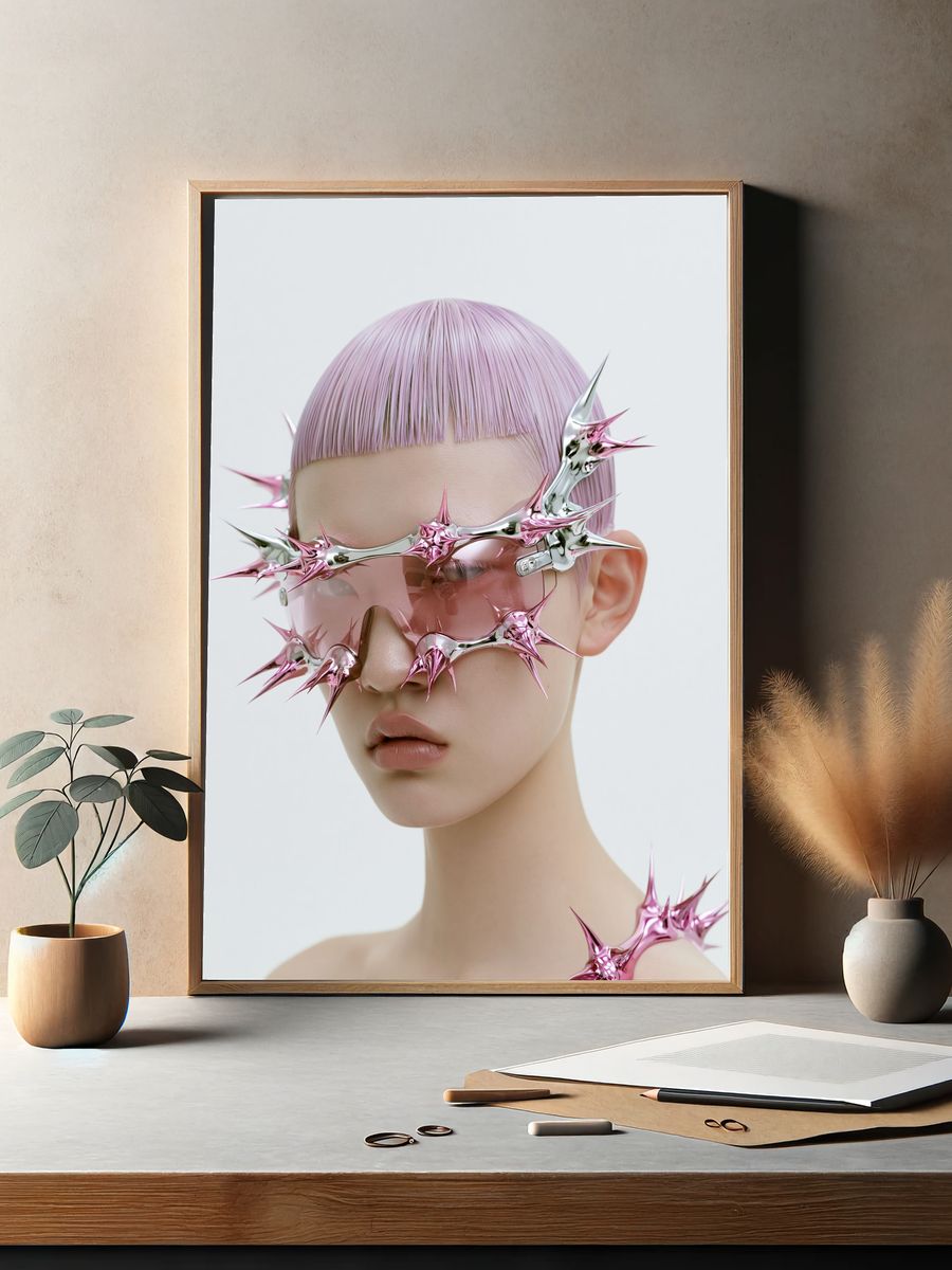 Futuristic Pink Portrait Print. — room view 2