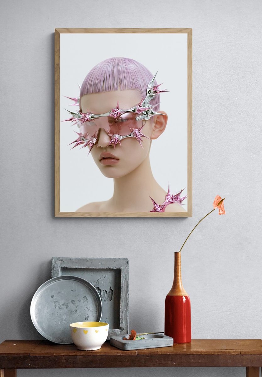 Futuristic Pink Portrait Print. — room view 3