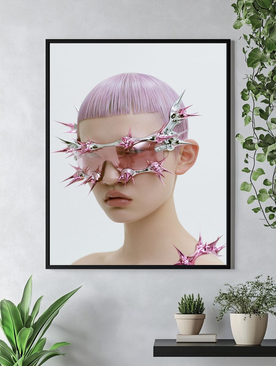 Futuristic Pink Portrait Print. — room view 4