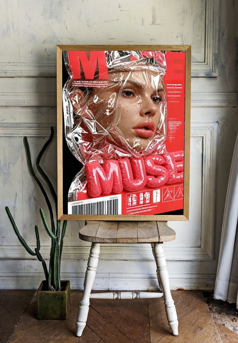 Glossy Red Fashion Portrait Poster. room preview
