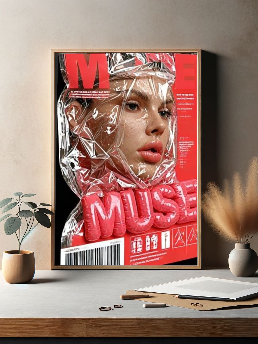 Glossy Red Fashion Portrait Poster. — room view 2
