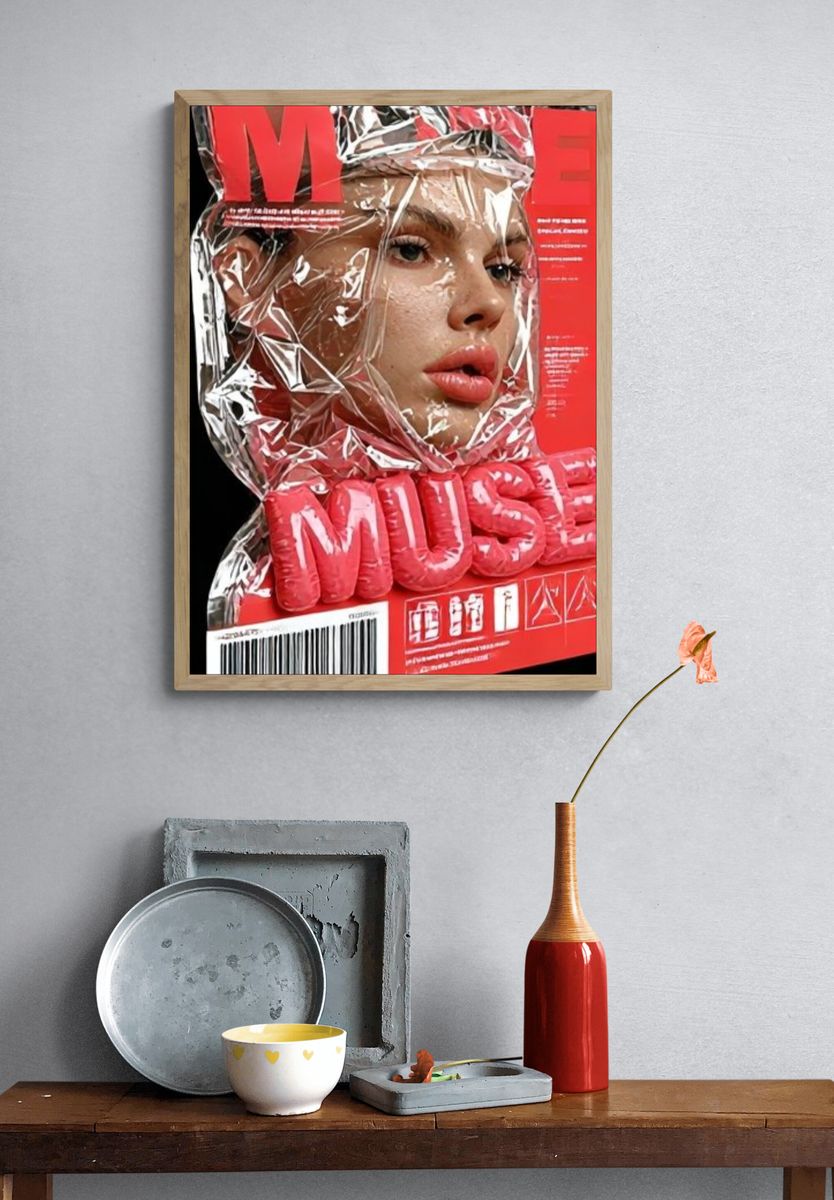 Glossy Red Fashion Portrait Poster. — room view 3