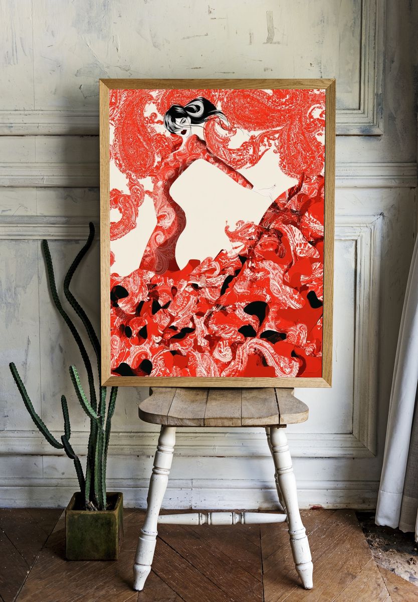 Red Fashion Silhouette Abstract Print. room preview