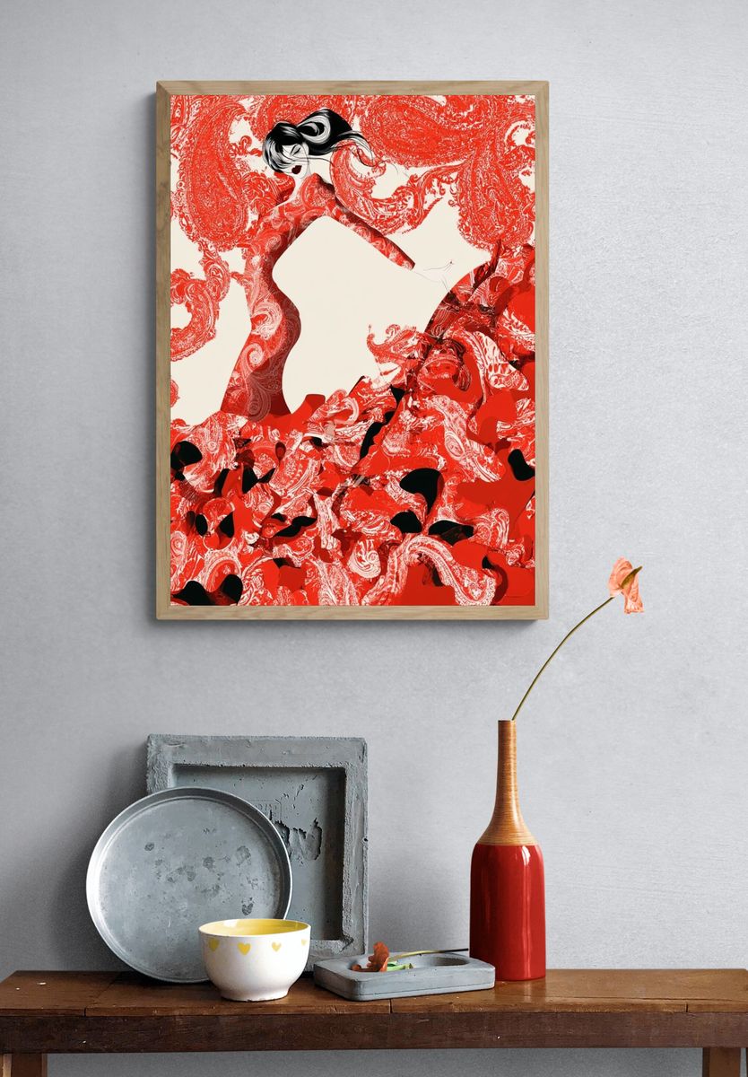 Red Fashion Silhouette Abstract Print. — room view 3