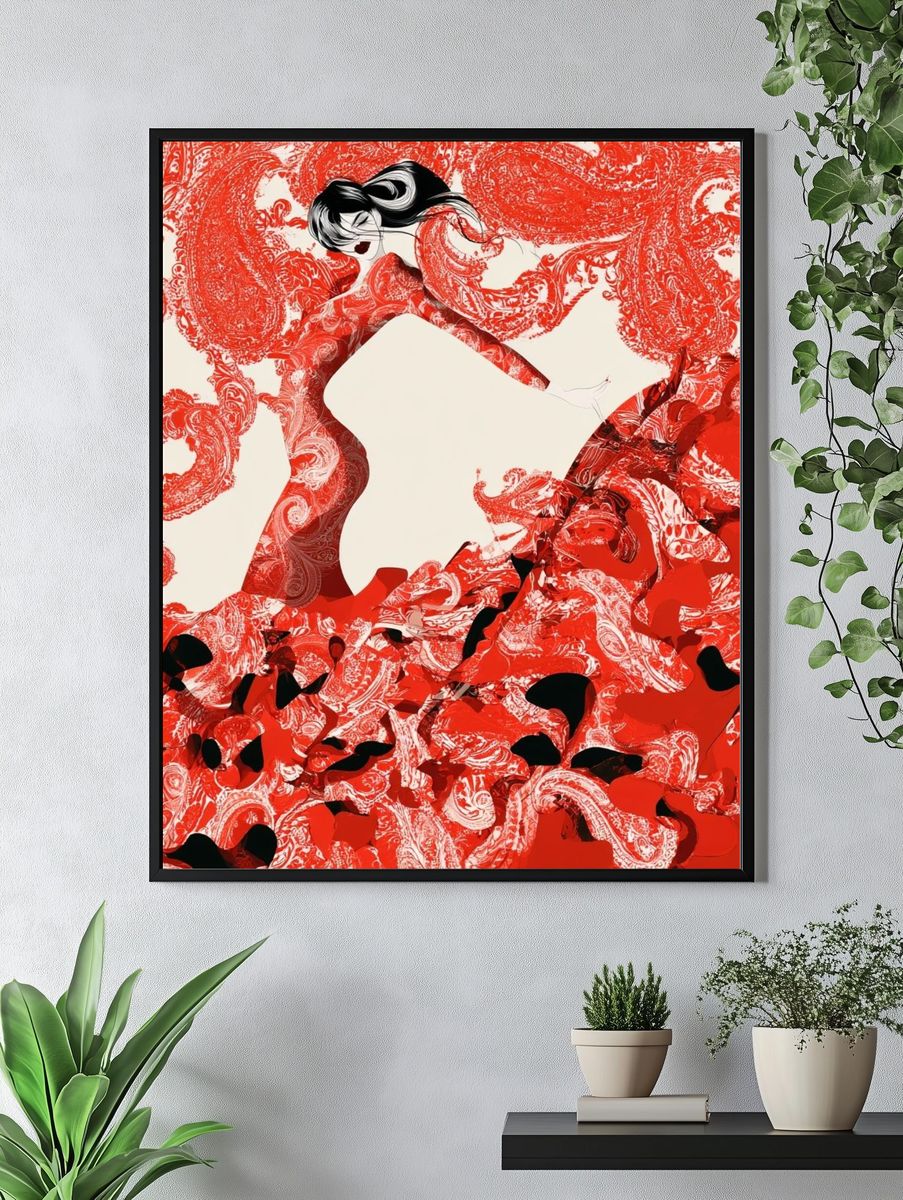 Red Fashion Silhouette Abstract Print. — room view 4