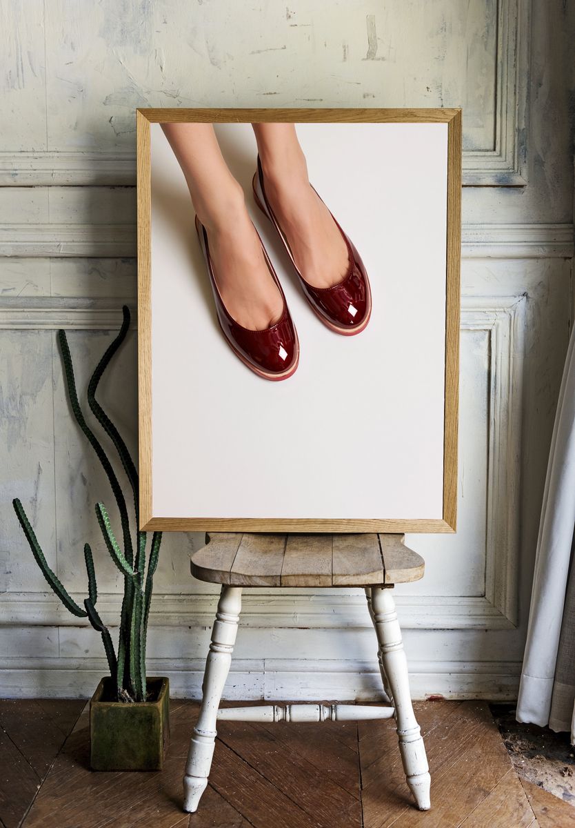 Burgundy Patent Flats Photography Poster. room preview
