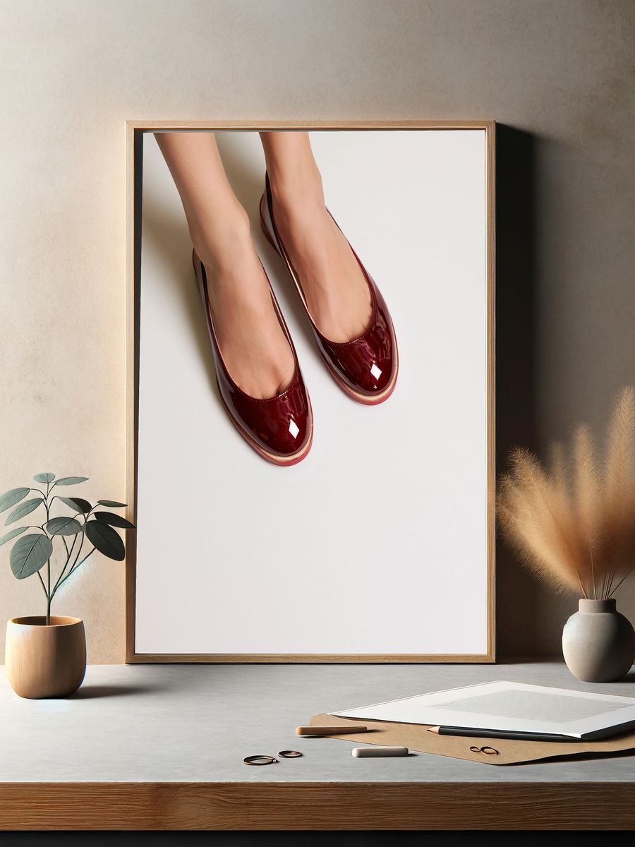 Burgundy Patent Flats Photography Poster. — room view 2