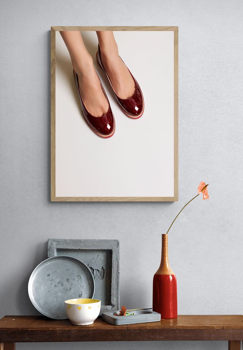 Burgundy Patent Flats Photography Poster. — room view 3
