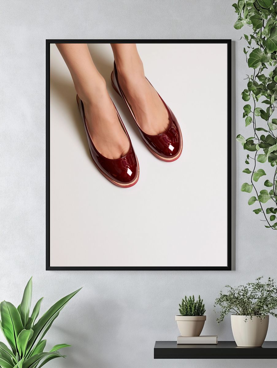 Burgundy Patent Flats Photography Poster. — room view 4