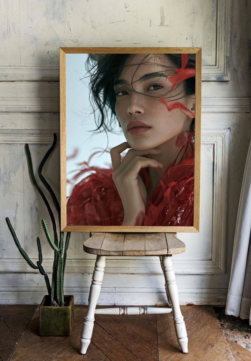 Red Feather Portrait Print. room preview