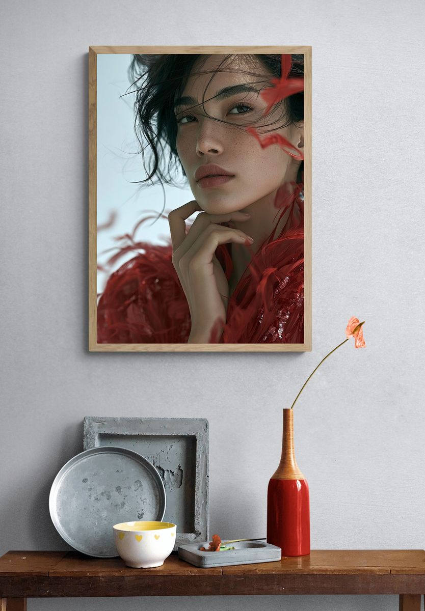 Red Feather Portrait Print. — room view 3