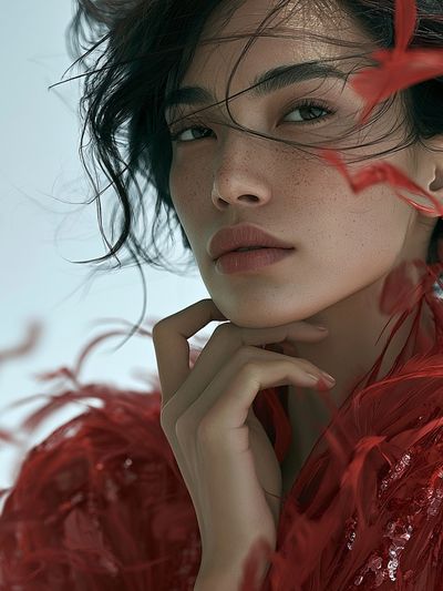 Red Feather Portrait Print.