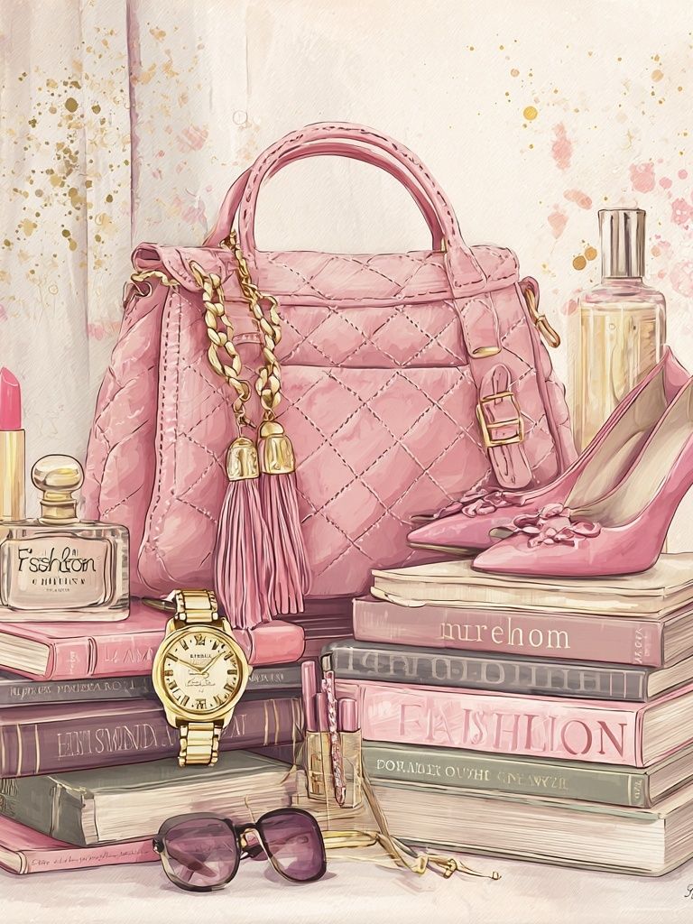 Pink Fashion Still Life Poster. poster detail