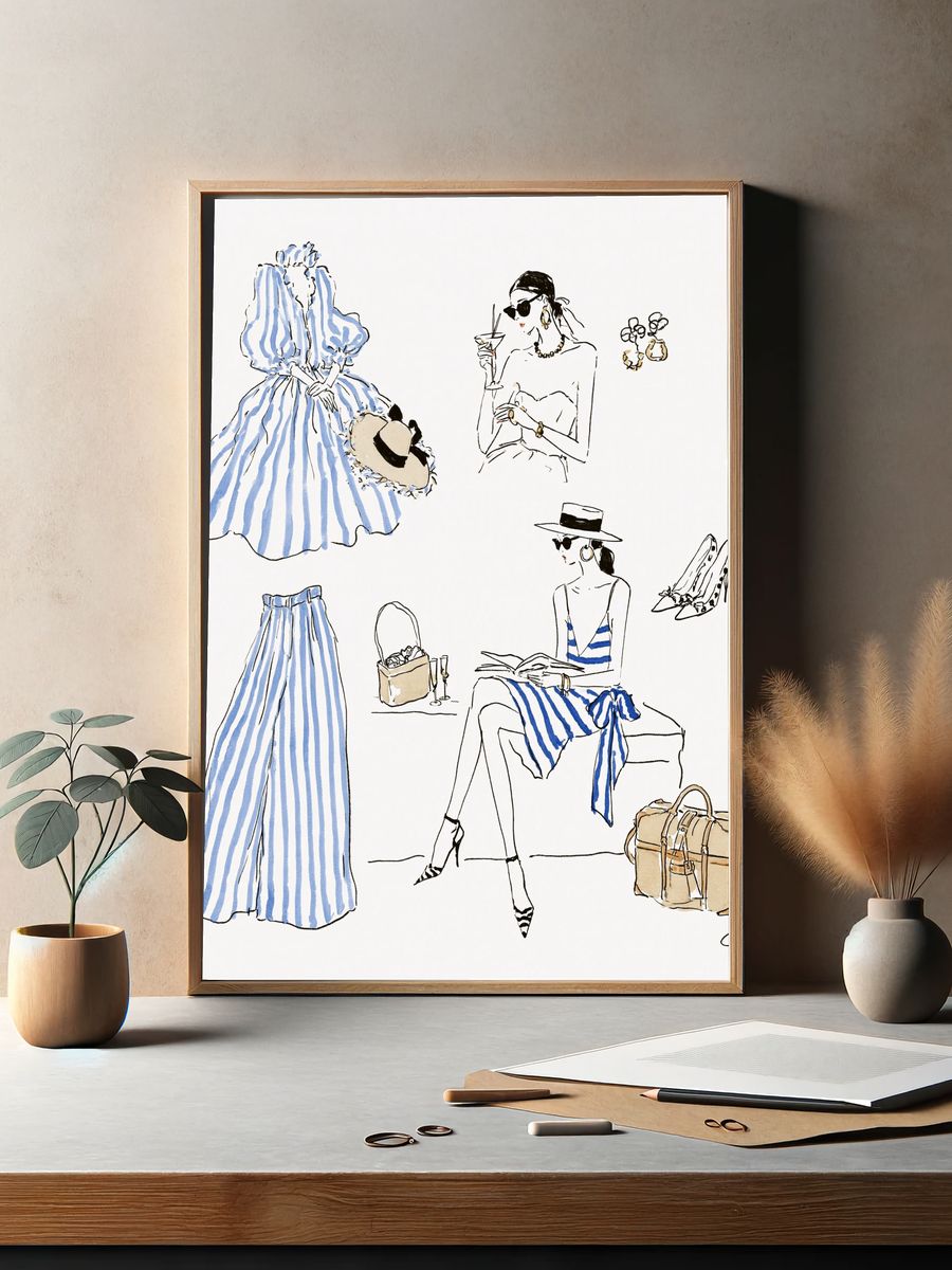 Fashion Sketch Collage Illustration Poster. — room view 2