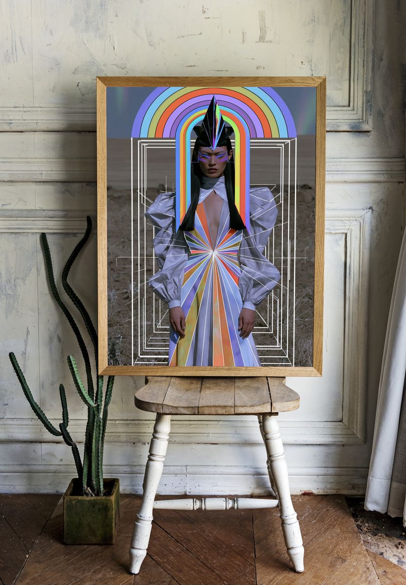 Futuristic Rainbow Fashion Portrait Poster. room preview