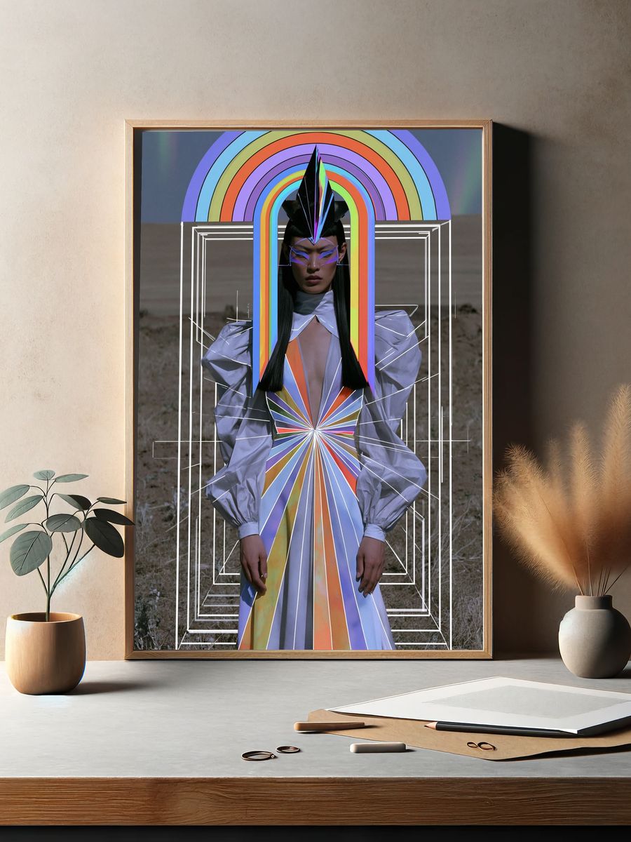 Futuristic Rainbow Fashion Portrait Poster. — room view 2