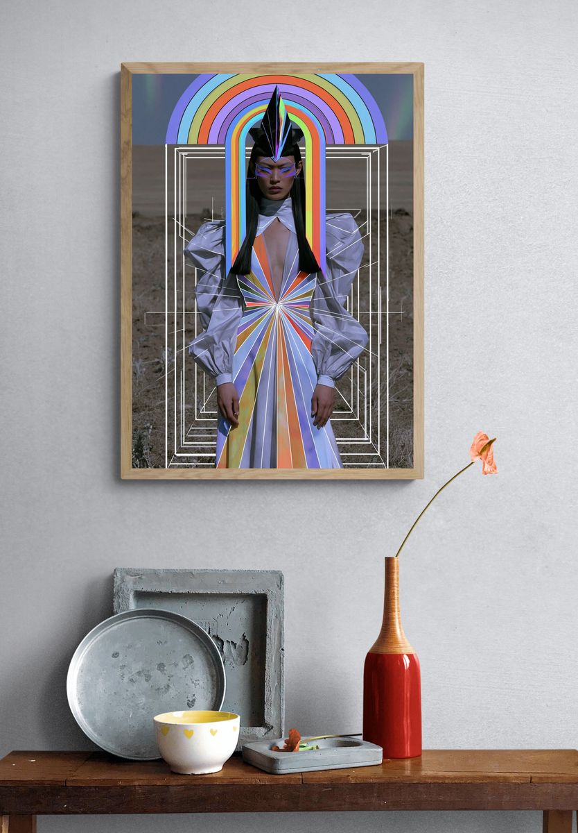 Futuristic Rainbow Fashion Portrait Poster. — room view 3
