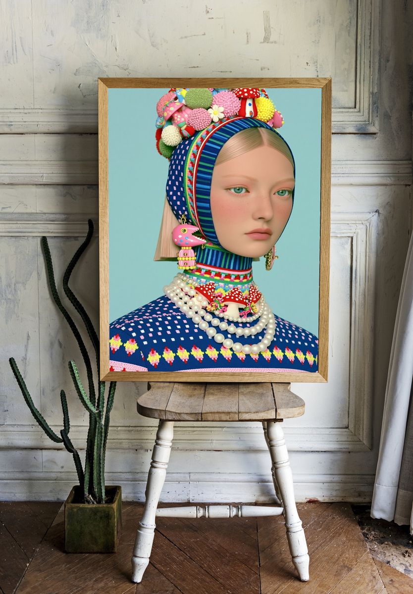 Whimsical Fashion Portrait Poster. room preview