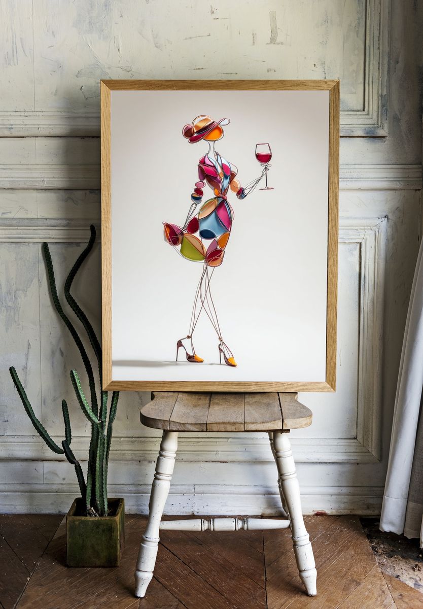 Fashion Figure with Wine Glass Poster. — room view 1
