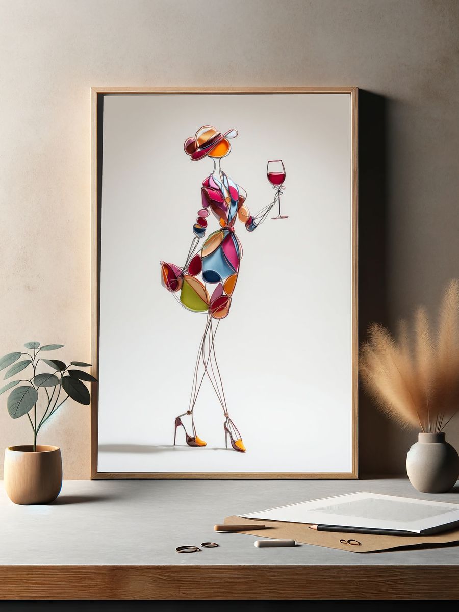 Fashion Figure with Wine Glass Poster. — room view 2