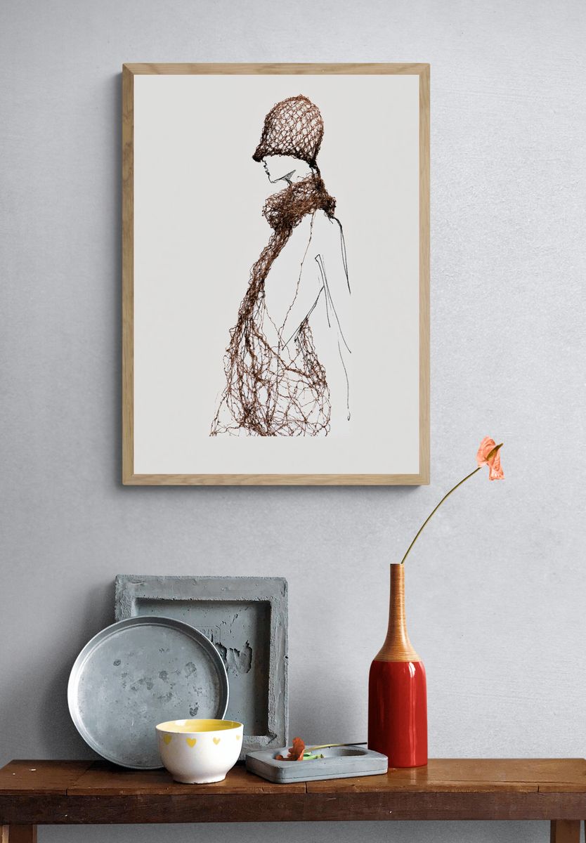 Textured Fashion Figure Illustration Poster. — room view 3