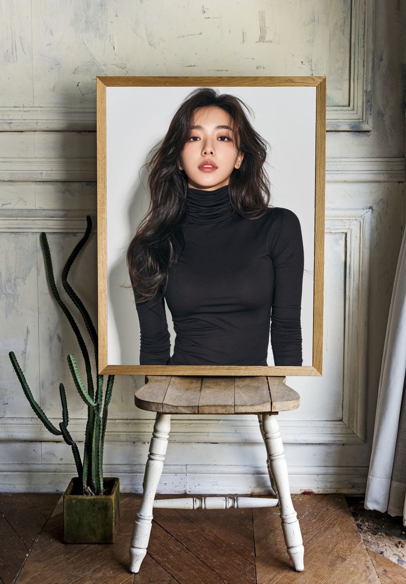 Elegant Black Turtleneck Portrait Print. room preview