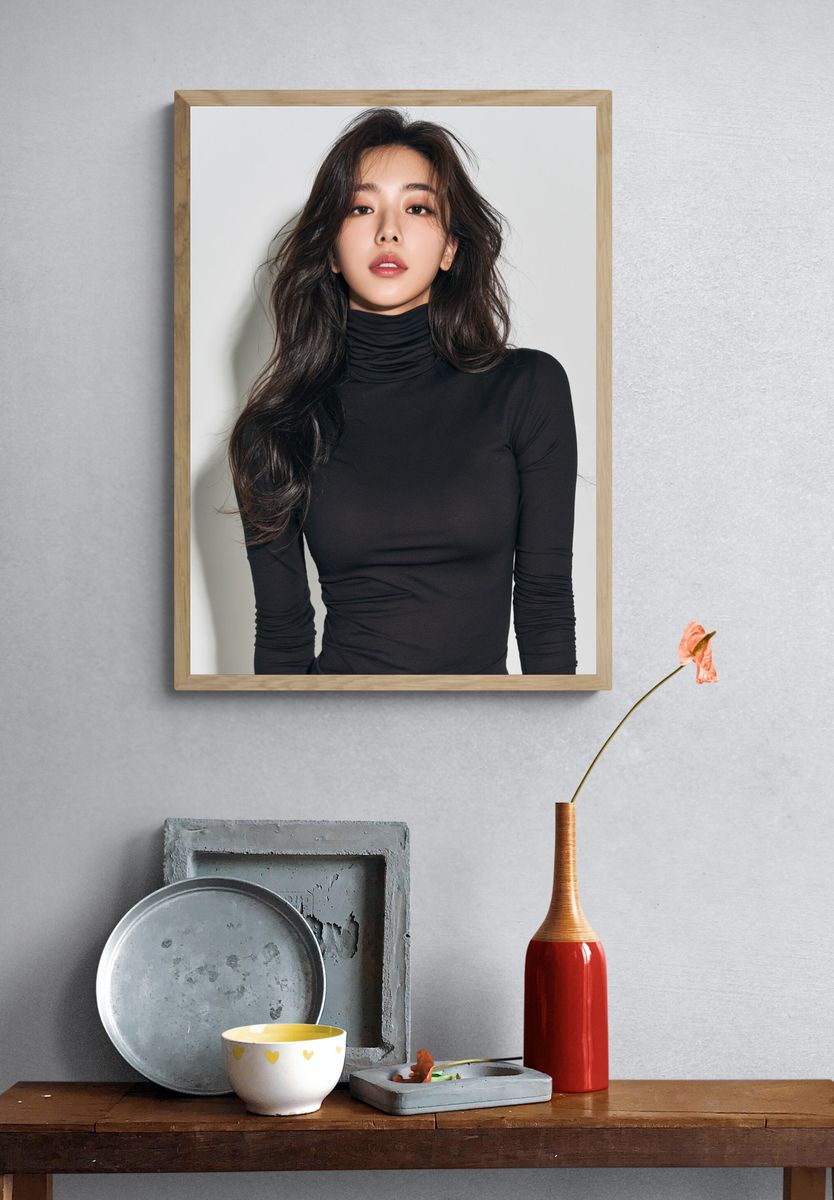 Elegant Black Turtleneck Portrait Print. — room view 3