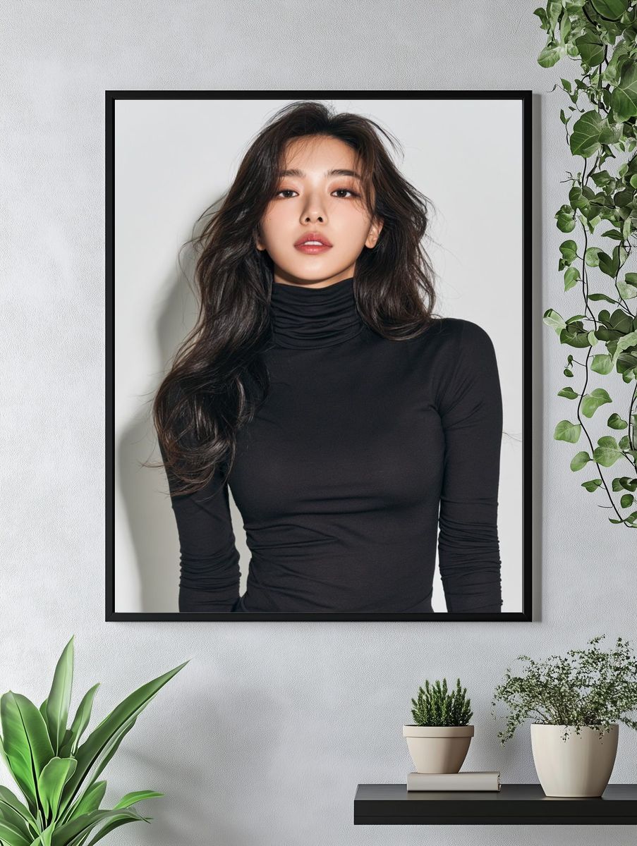 Elegant Black Turtleneck Portrait Print. — room view 4