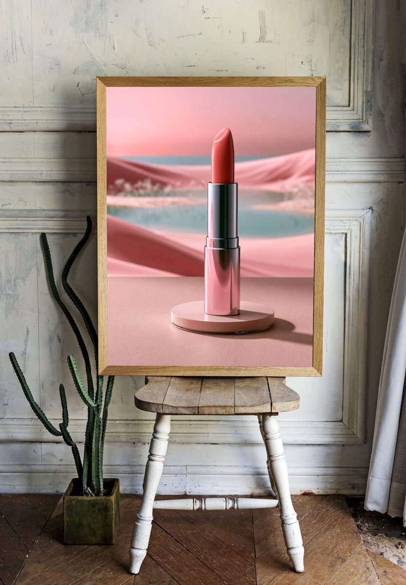 Pink Lipstick Still Life Poster. room preview