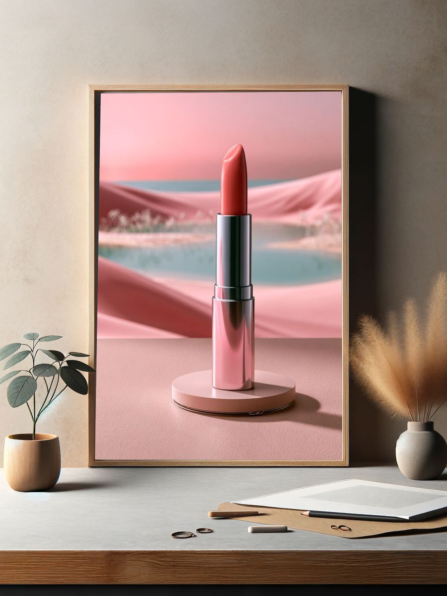 Pink Lipstick Still Life Poster. — room view 2