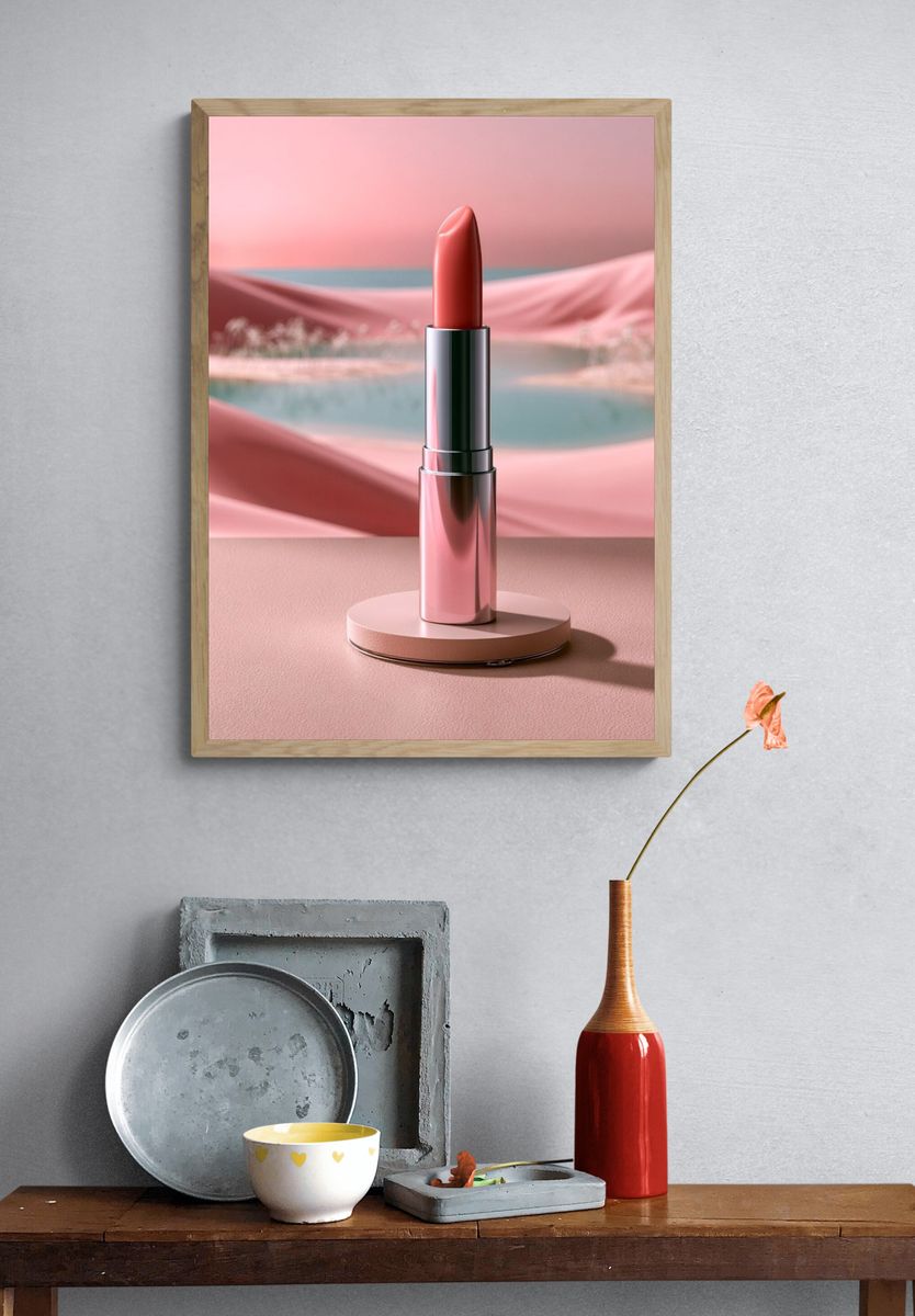 Pink Lipstick Still Life Poster. — room view 3