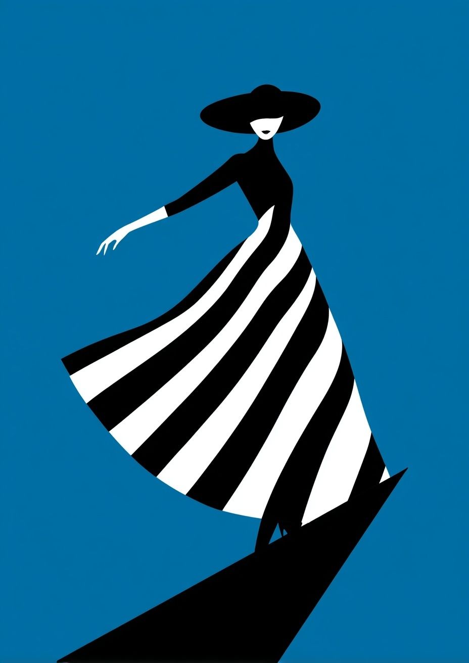 Elegant Woman in Stripes — Fashion Print. poster detail