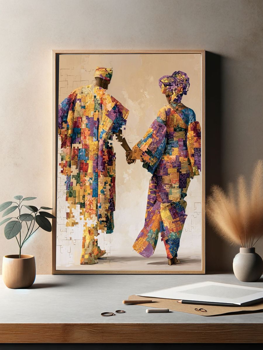 Colorful African Couple Fashion Poster. — room view 2