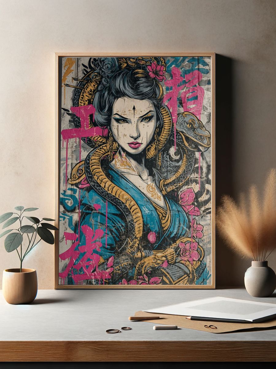 Geisha Snake Graffiti Poster. — room view 2