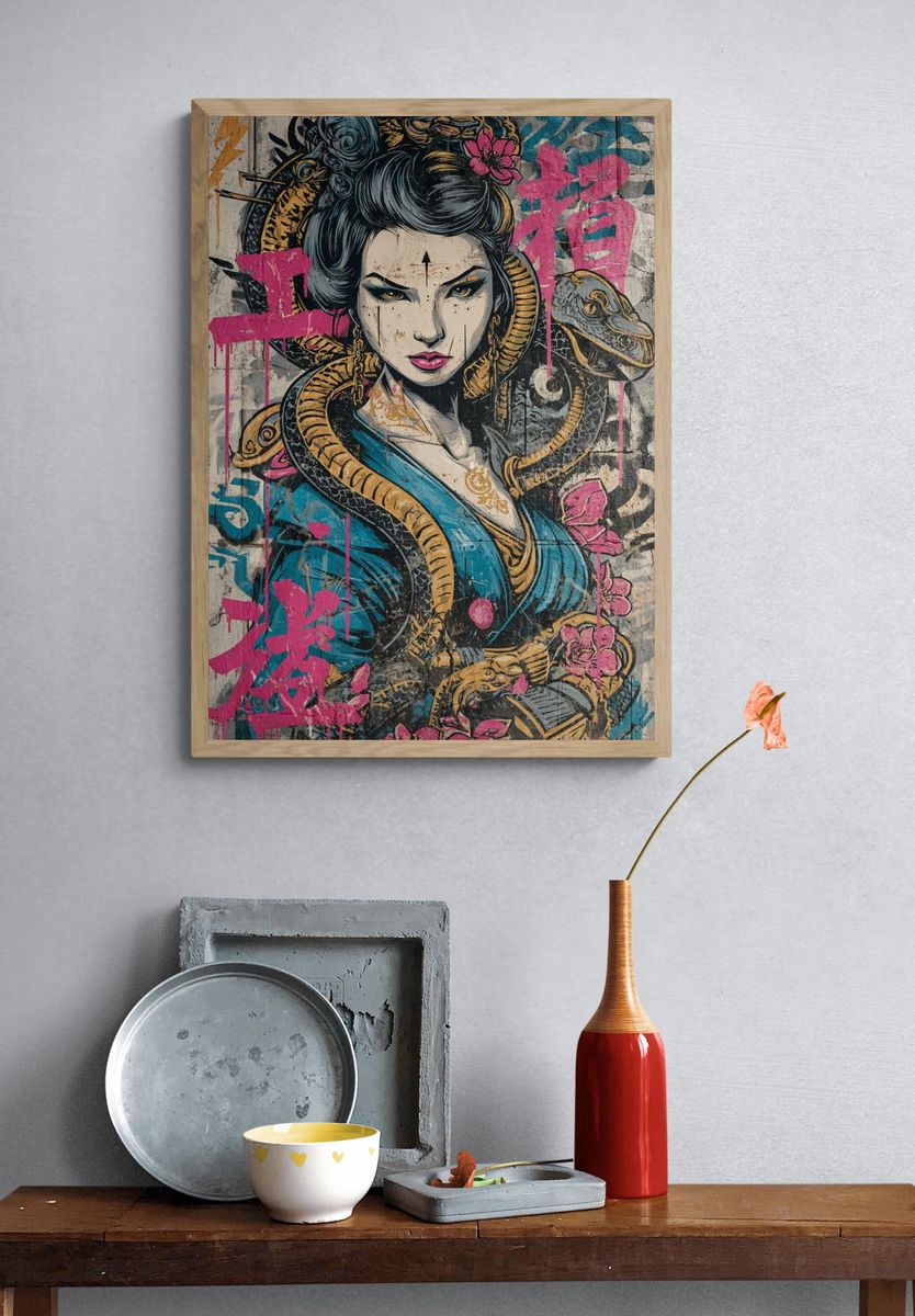 Geisha Snake Graffiti Poster. — room view 3