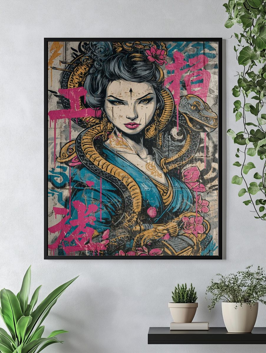 Geisha Snake Graffiti Poster. — room view 4