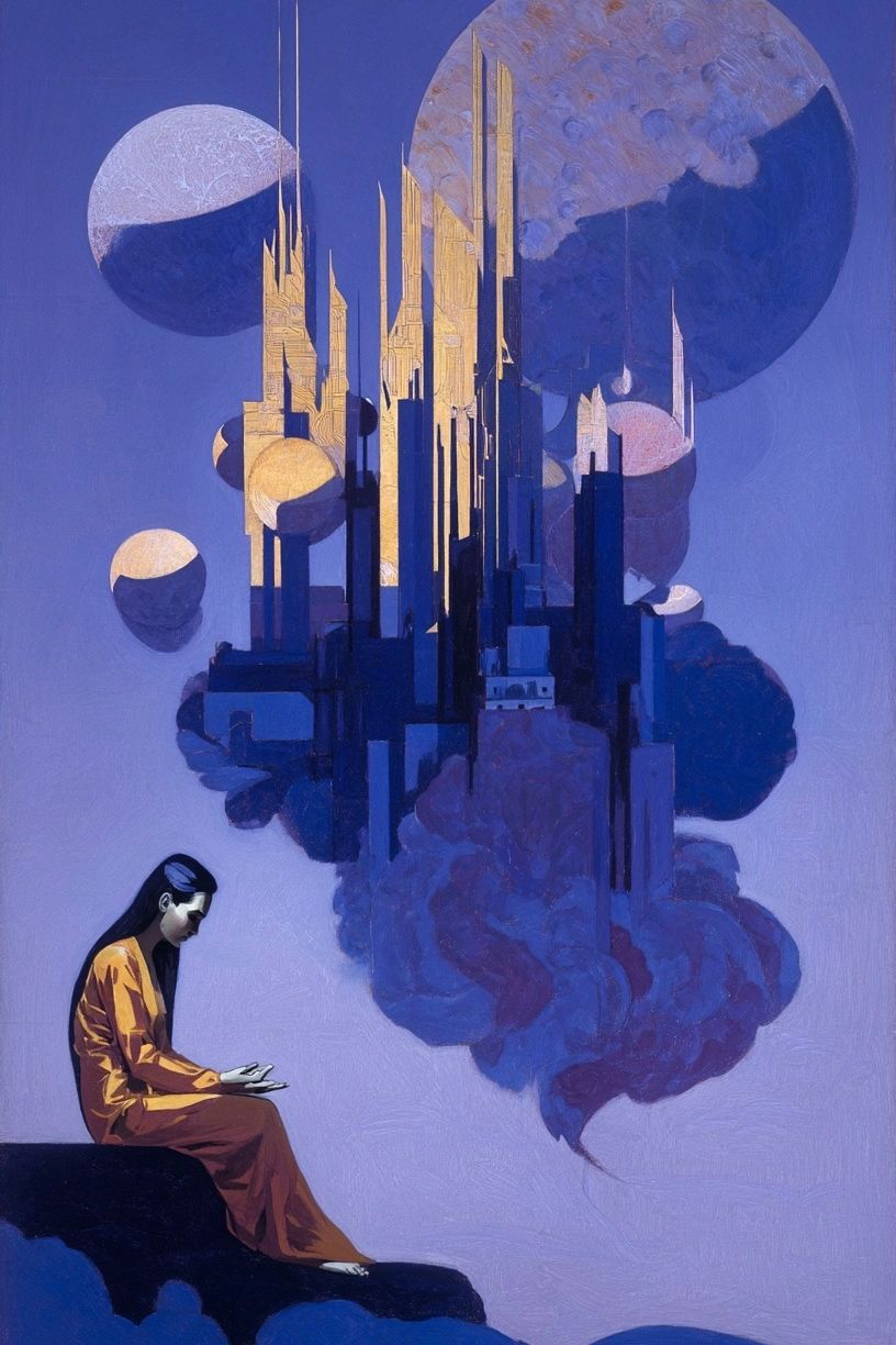 Surreal Cosmic Cityscape Print. poster — fine-art art