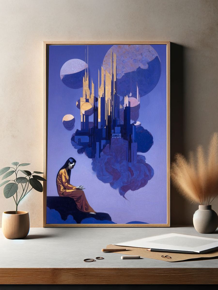 Surreal Cosmic Cityscape Print. — room view 2