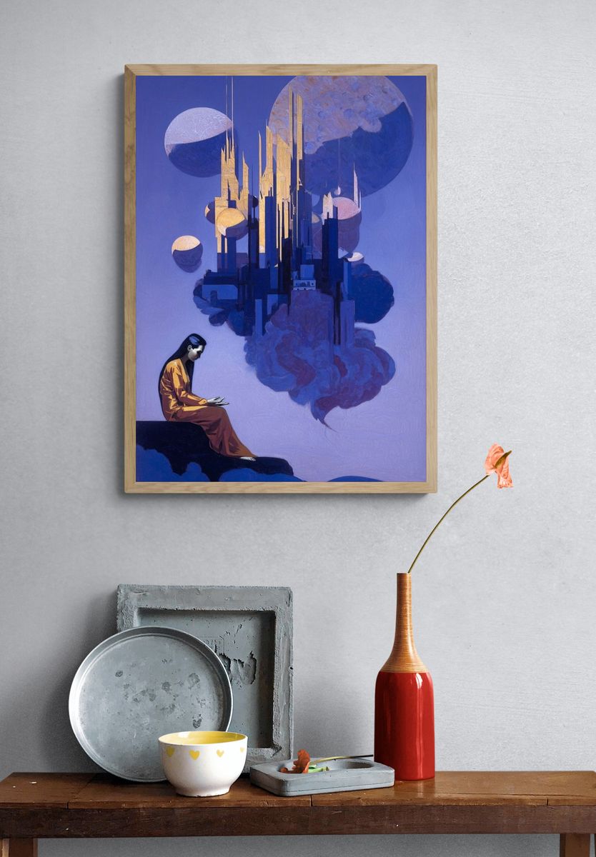 Surreal Cosmic Cityscape Print. — room view 3