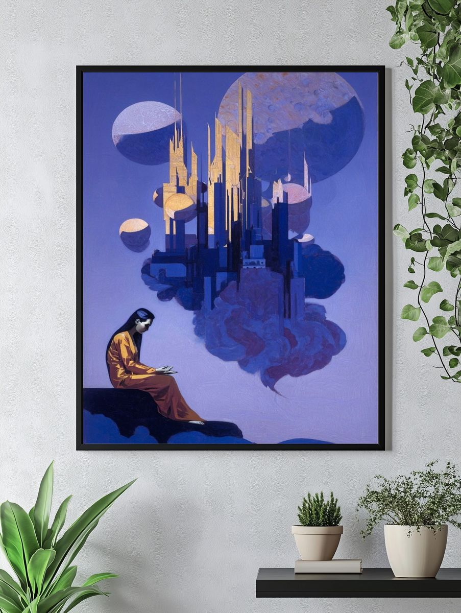 Surreal Cosmic Cityscape Print. — room view 4