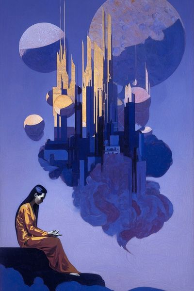 Surreal Cosmic Cityscape Print. poster print