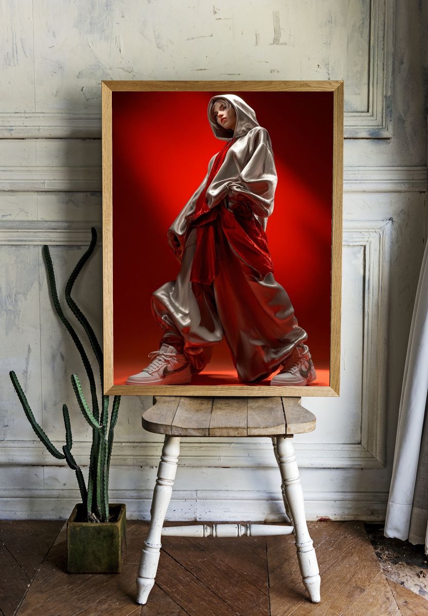 Red Hooded Fashion Portrait Poster. room preview