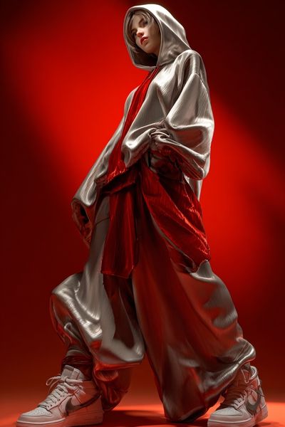 Red Hooded Fashion Portrait Poster. poster
