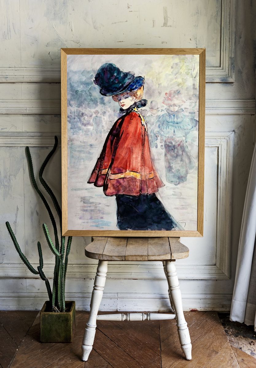 Elegant red cape (1890-1900) painting. room preview
