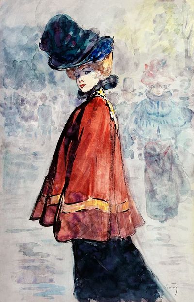 Elegant red cape (1890-1900) painting. poster