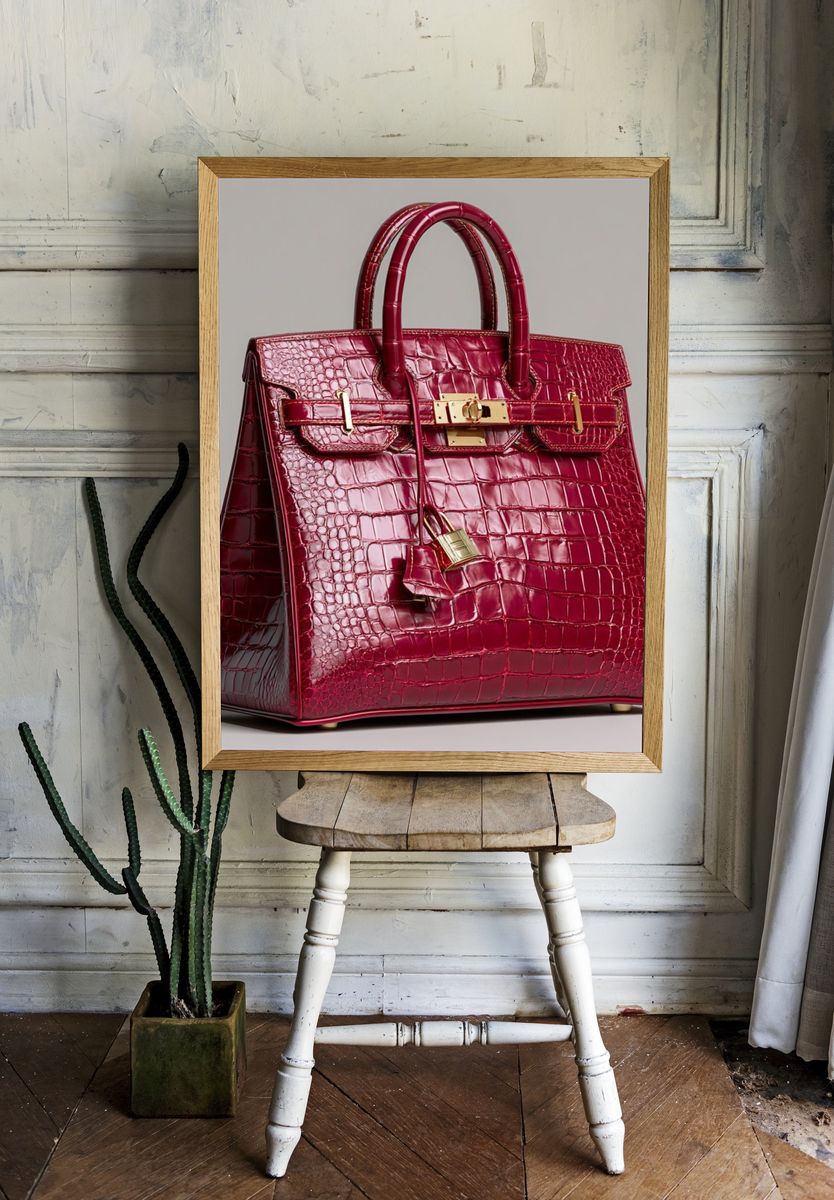 Red Crocodile Handbag Photography Poster. — room view 1